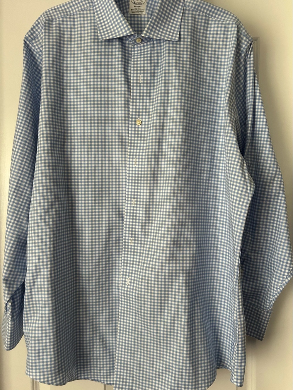 Brooks Brothers Men's Light Blue Gingham Dress Shirt - Spread Collar